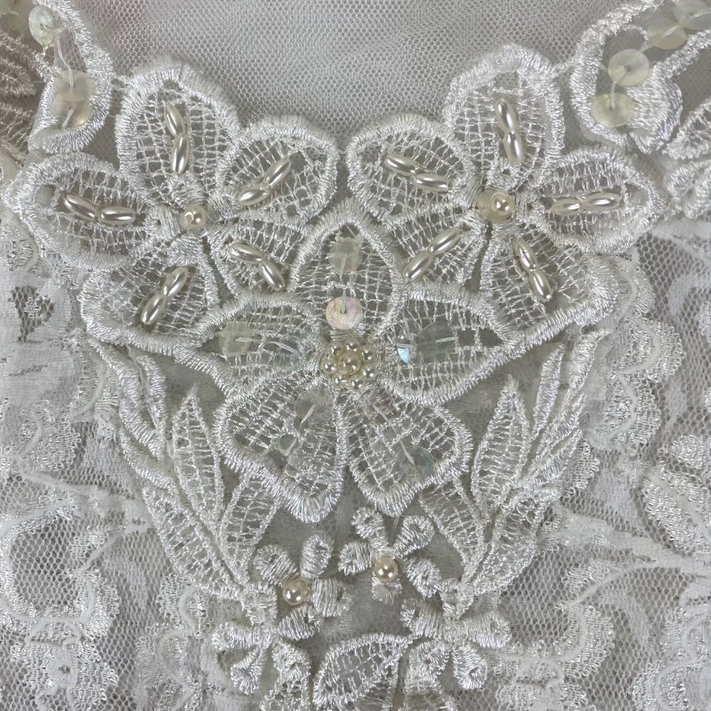 Vtg Teddy Slip Dress | White | Sheer Mesh Lace Sequin | Angelcore Coquette - Picture 4 of 8